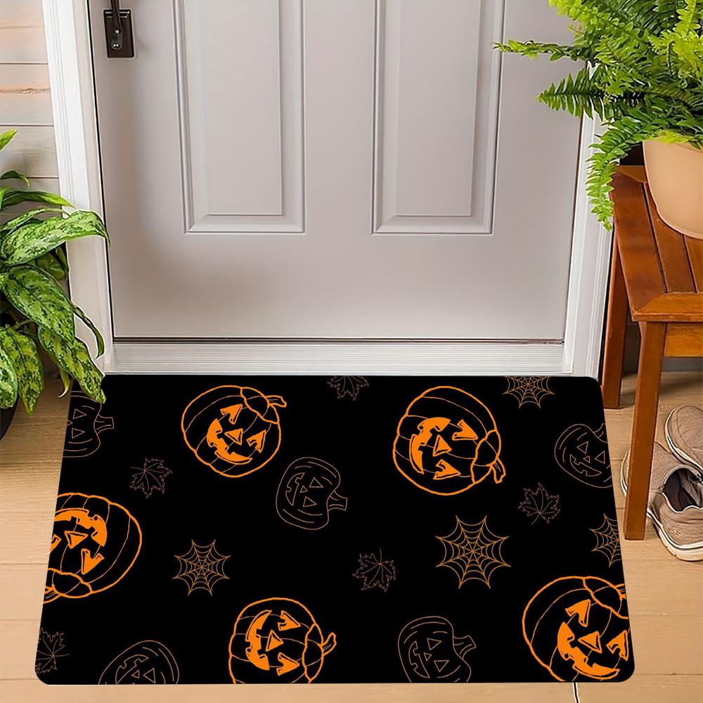 Halloween Bat Pumpkin Carpet Soft Flannel Mat Rug Home Decoration Spider Web Horror Atmosphere Party Non-Slip Floor Decor