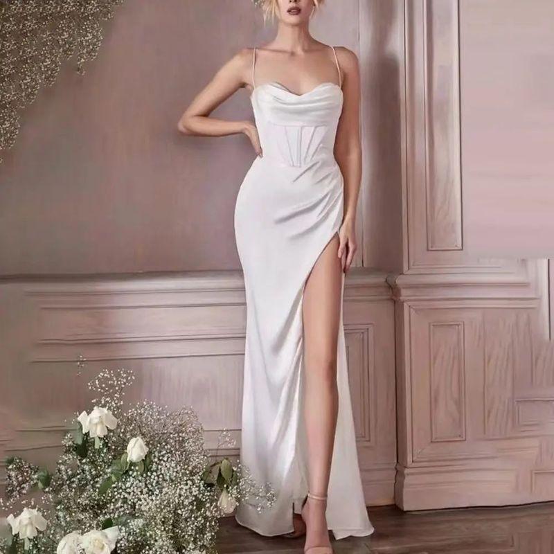 High Waisted Slit Dress with Suspenders Sling High Waist Slit Dress