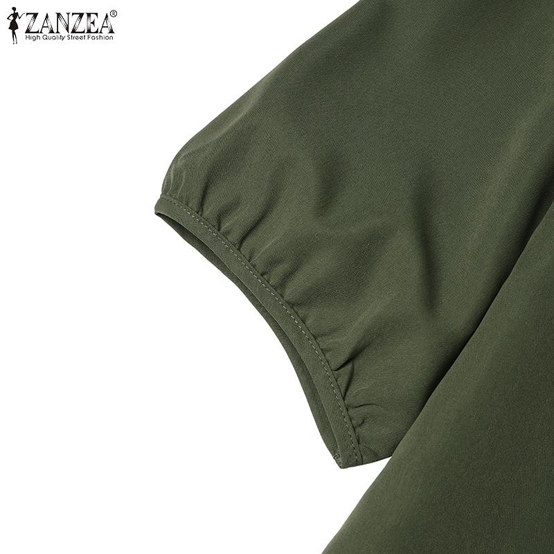 ZANZEA Vestido casual con bordado floral y manga corta con cuello en V para mujer