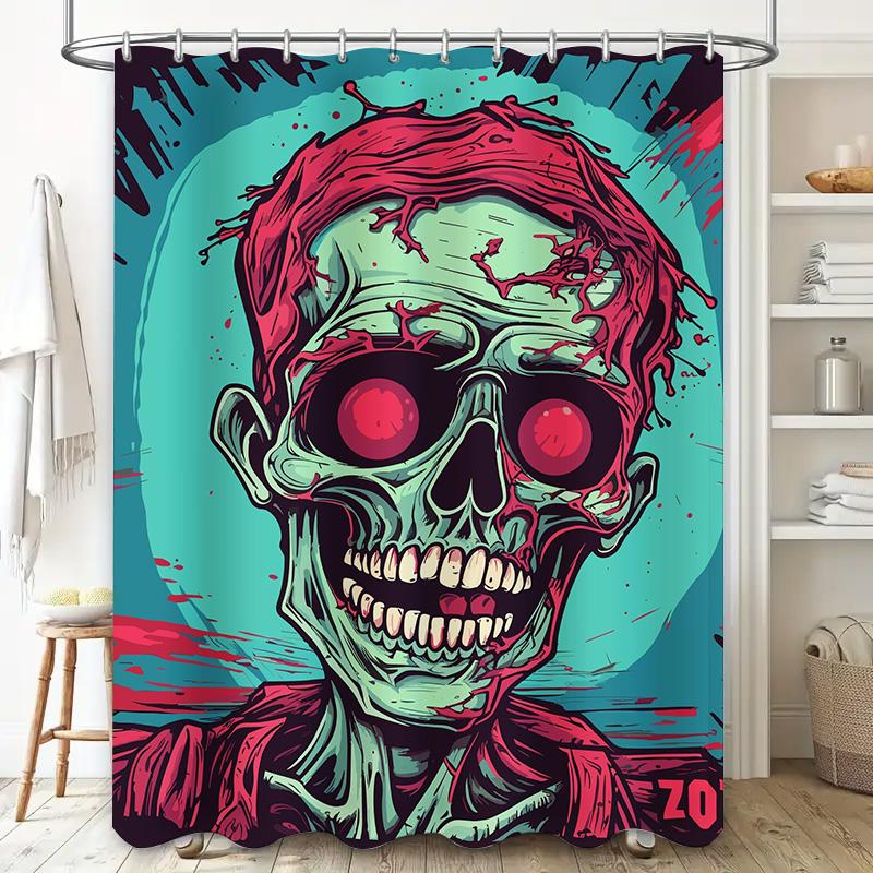 Tuniu Creepy Skull Shower Curtain Horror Theme Room Decor Funny Halloween Gift Cool Bathroom Decor