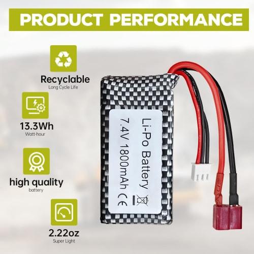 2PCS 7.4V 1800mAh T-Plug Lithium Battery for WLTOYS 144001, 12402, 12403, 12404, 12423, 12428, A959-B, A969-B, A979-B, and K929-B High-Speed ??Drift R