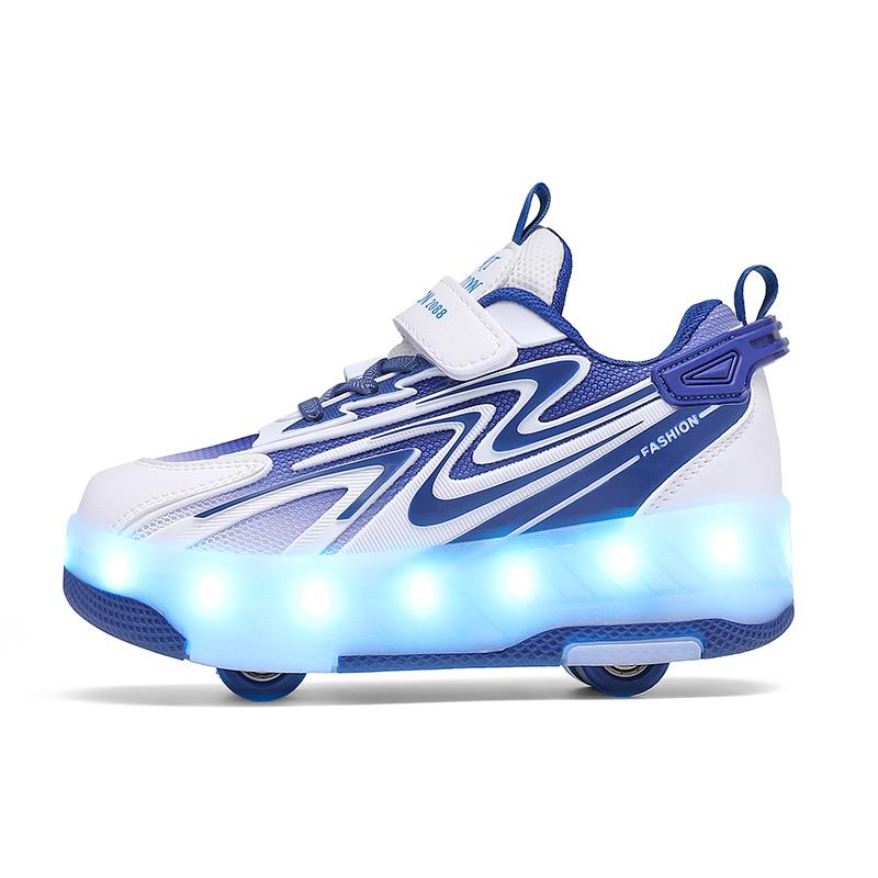 Kids Glowing Sneakers Rubbing Shoes Charging and Disassembling Four Wheels Slide Shoes LED Kids Glowing Sneakers