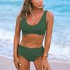 Women's Bikini Sexy High Waist Solid Color With Chest Pad Without Steel Bra Swimsuit