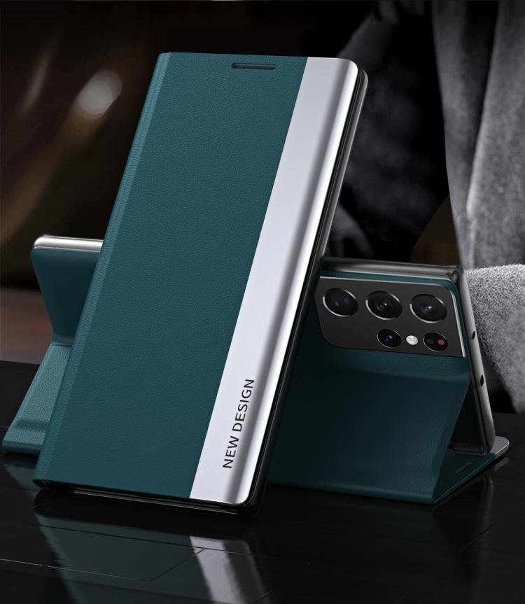

For Samsung Galaxy S21 Ultra 5G Side Electroplated Magnetic Ultra-Thin Horizontal Flip Leather Case with Holder For Samsung Galaxy S21 Ultra 5G зелений