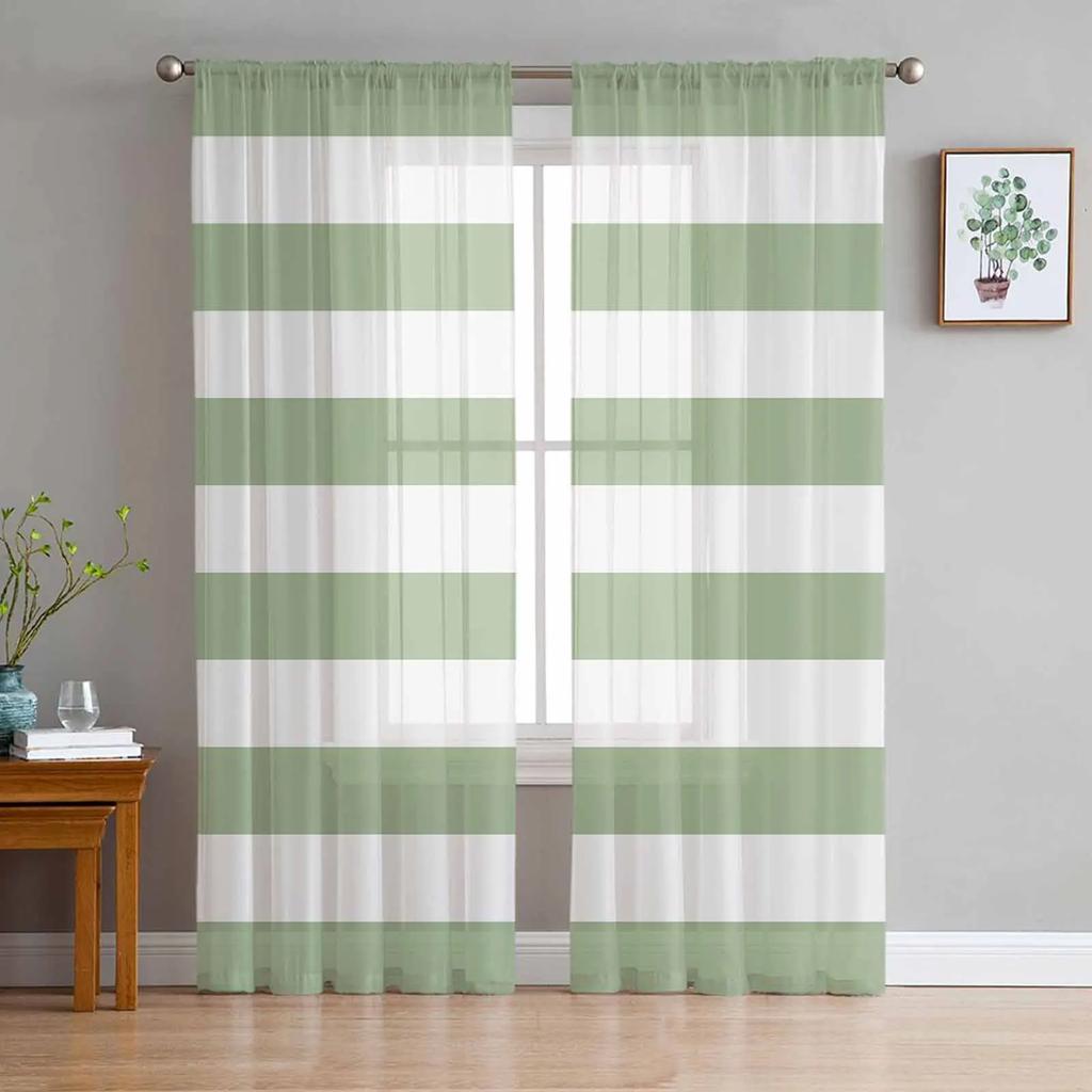 Navy Blue White Stripes Tulle Curtains For Living Room Bedroom Kitchen Decoration Chiffon Window Treatments Voile Sheer Curtain