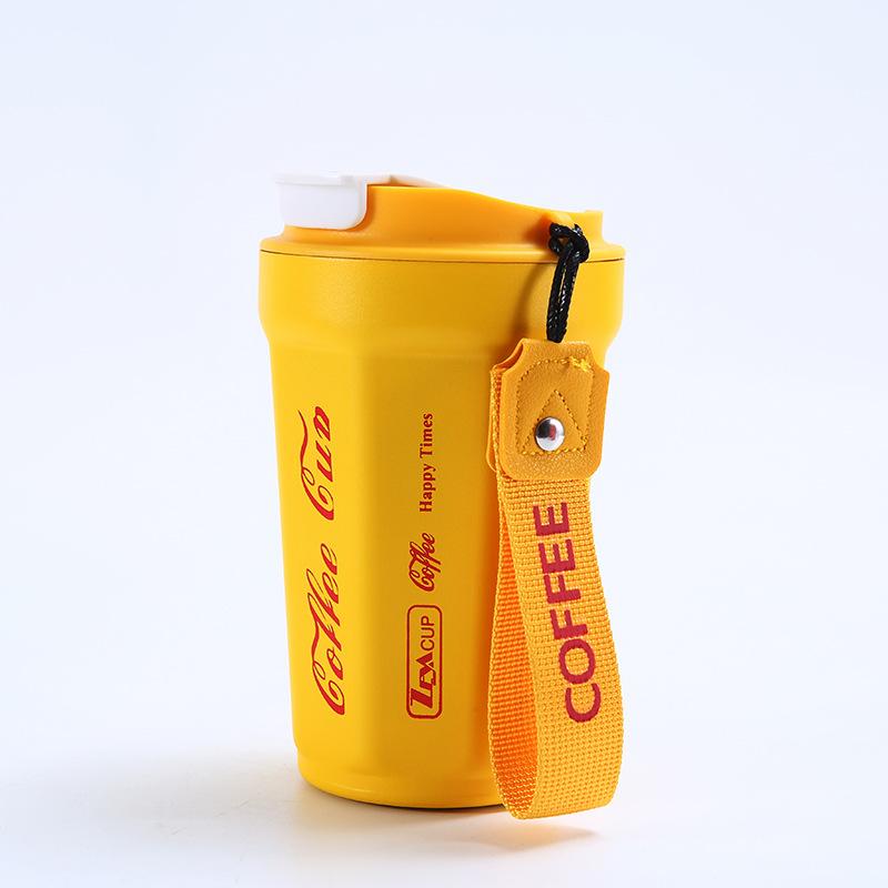 

Новая восьмиугольная кофейная чашка из нержавеющей стали 316, удобный вакуумный термос, портативная веревка, креативная подарочная чашка 450ml жёлтый