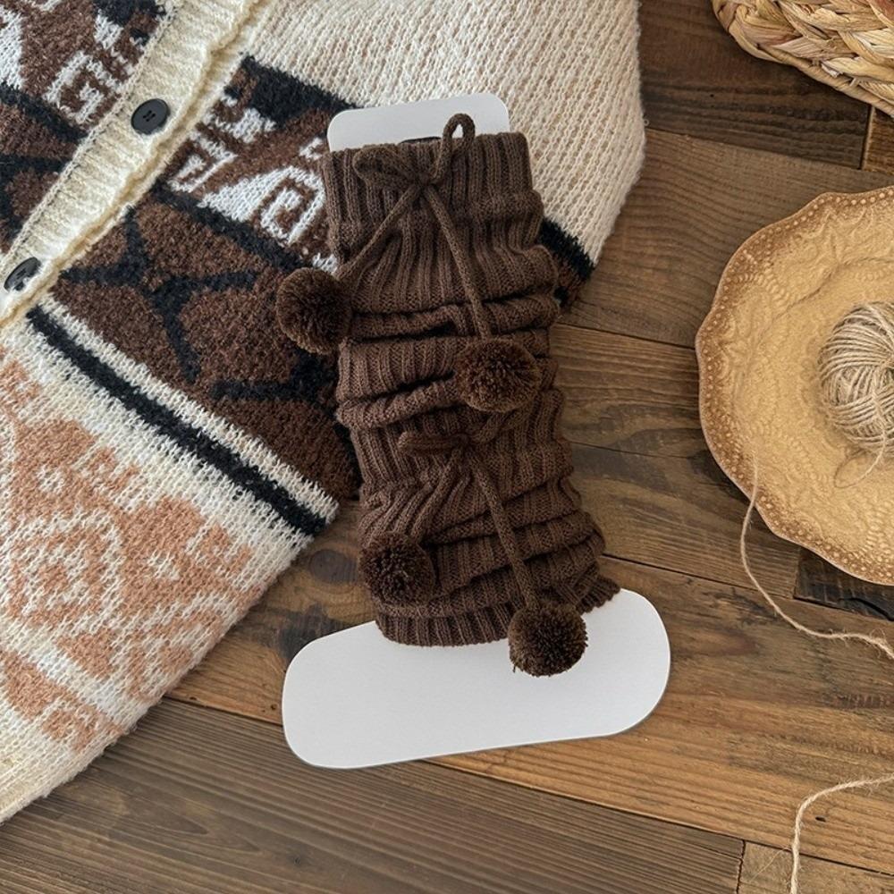 New Solid Color Leg Warmers Thickened Knitted Bow Middle Tube Socks Harajuku Boot Covers Women