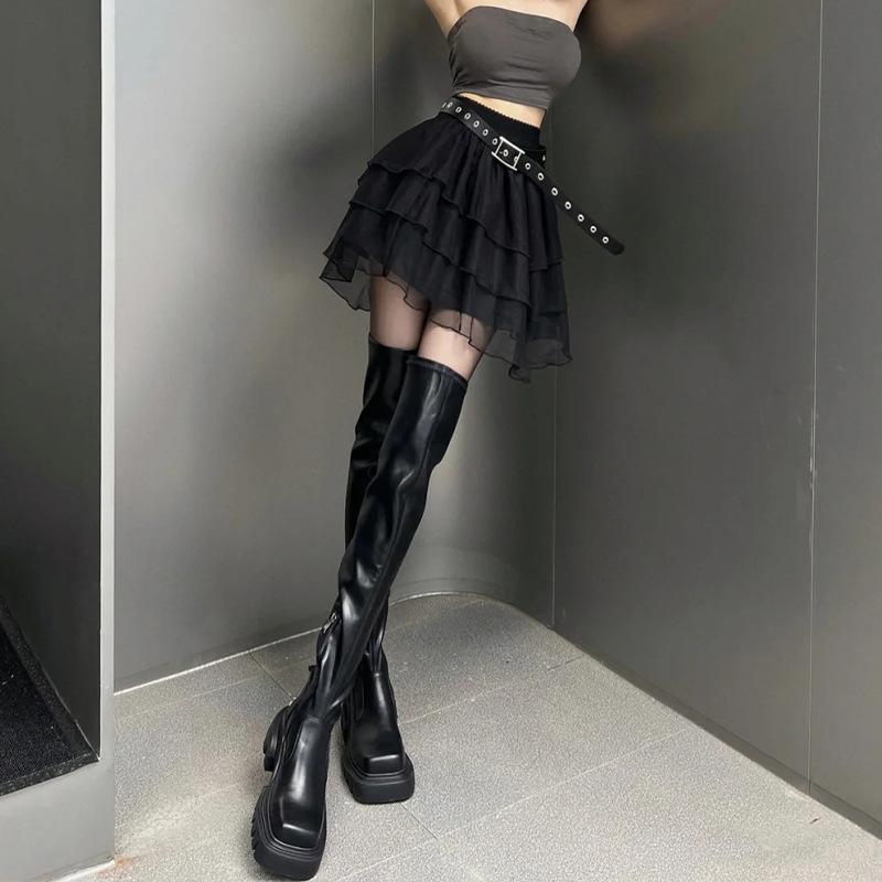 Over-knee boots for women looking thin autumn and winter new high elastic boots thick-soled square head boots small boots