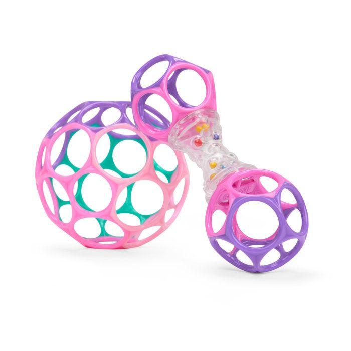 Bright starts O'Ball Baby Girl Gift Set with 2 Baby Toys: a Rattle and a Rose, Violet, Turquoise O Ball