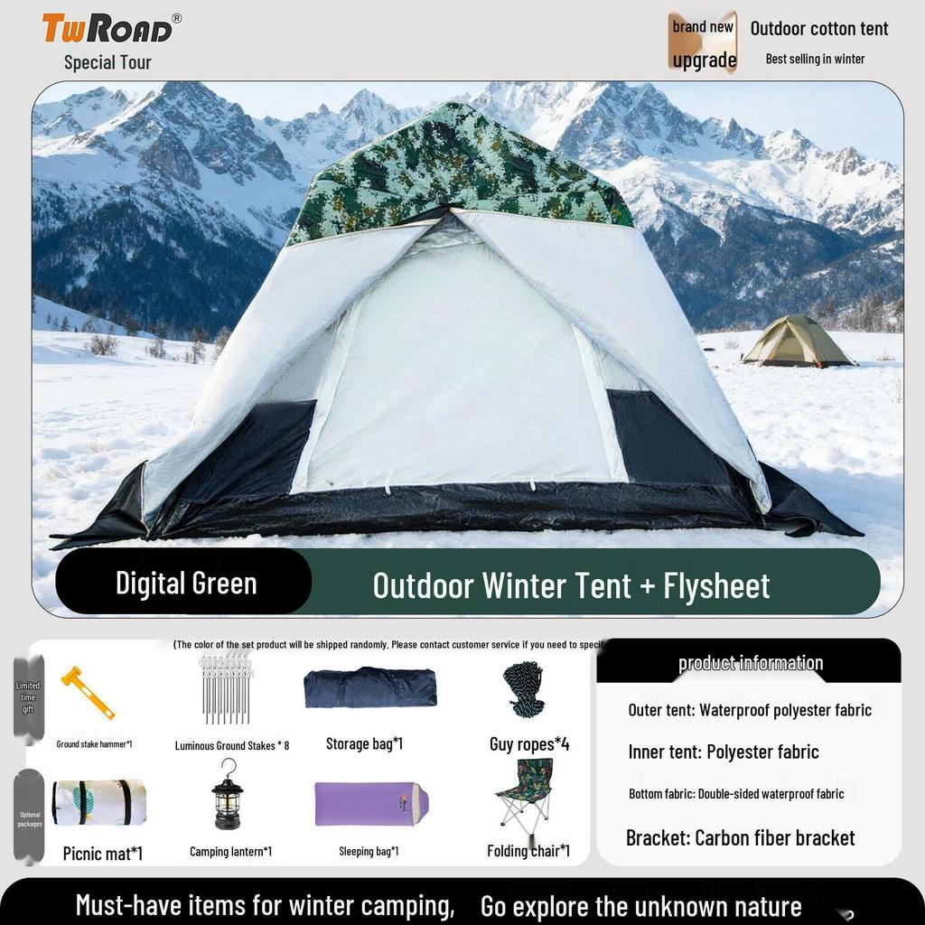 Four-Season Double-Layer Waterproof Tent with Quick-Open Design, Two Doors, Windows, and Ventilation for Camping.