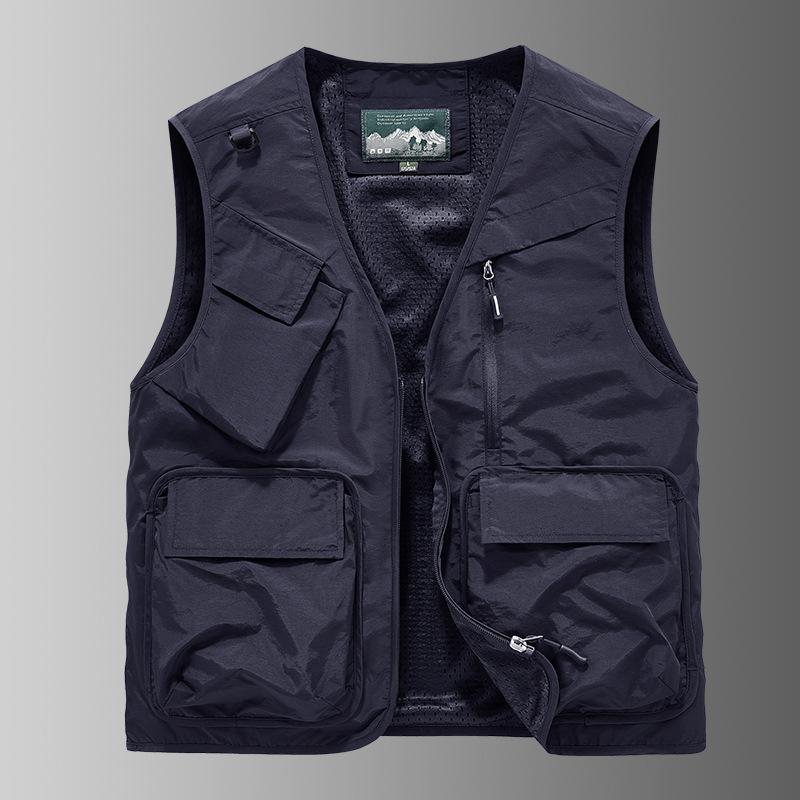 Casual Men's Multi Pocket Vest Sports Casual Vest Outdoor Fishing Top Men's Vest