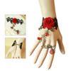 Rose Black Lace Hand Chain Ring Bracelet Chain Crystal Bead Finger Bracelet Sweet Hand Jewelry for Women and Girls Gifts