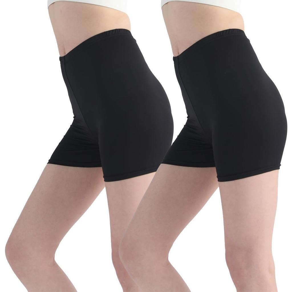 MKY factory Black Dance Pants 2-Pack Cool-Touch Overpants, 1/4 Length, Pants, Women's Leggings, Spats, Innerwear, (M-L)