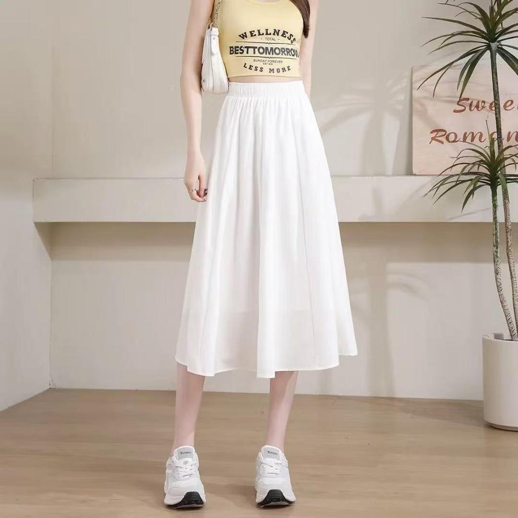 Women's Elastic Waist Slimming Skirt - Spring/Autumn Versatile Solid Color, Loose Artistic Style