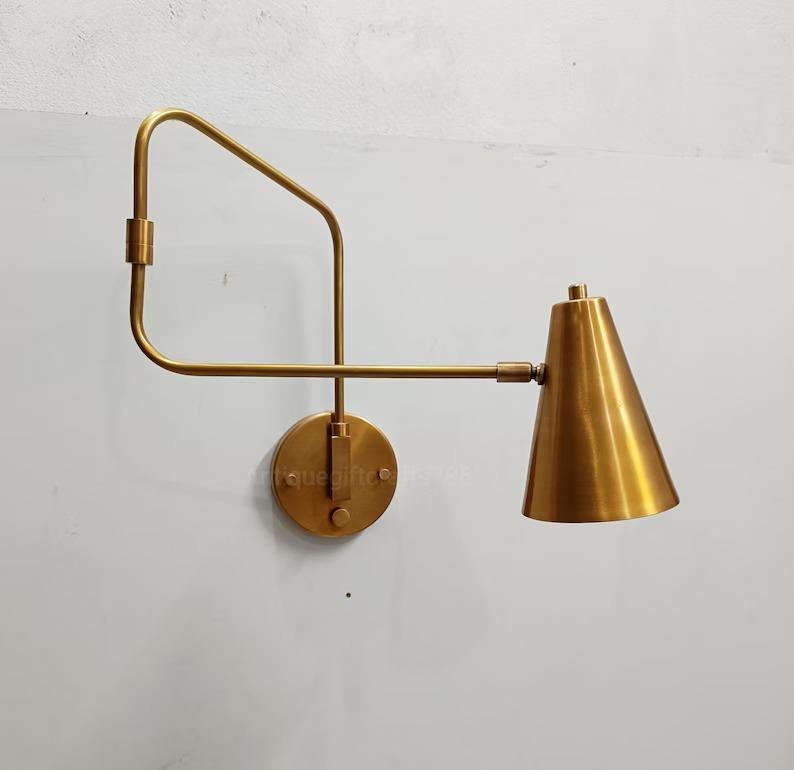 Stilnovo Style Brass Swing Arm Wall Sconce: Mid-Century Modern Reading Light