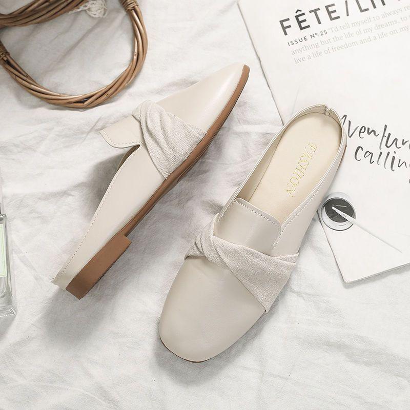 Flat bottom outer wear fashionable versatile bow single shoes 2025 spring and summer girl heart lazy net red bag head half slippers woman