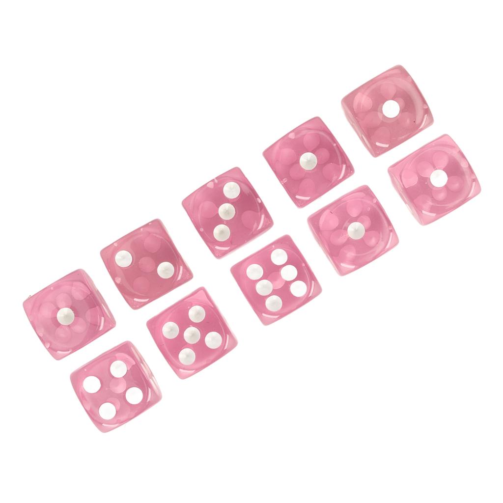 20pcs Dice Set 6 Sided Transparent Dices Rounded Corner Dice for Board Games and Teaching Math Pink with White Spots