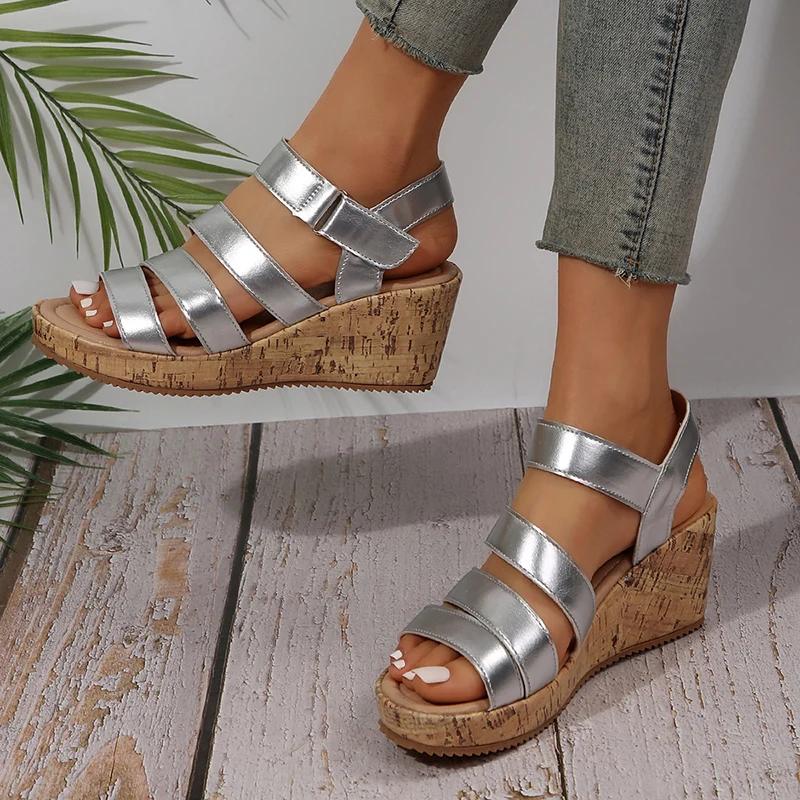 Fashion New Summer Fashion Wedge Sandals for Women Gold Silver Roman Style Peep Toe Platform Sandalias Mujer Thick Bottom Beach Shoes