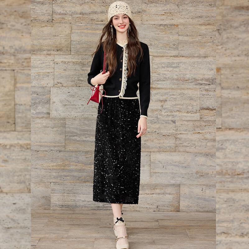 Bailuyu Colorblock Lace Knit Cardigan Sweater