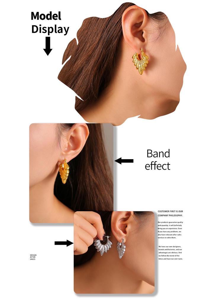 Leaf-Shaped 18K Gold Plated Titanium Steel Earrings