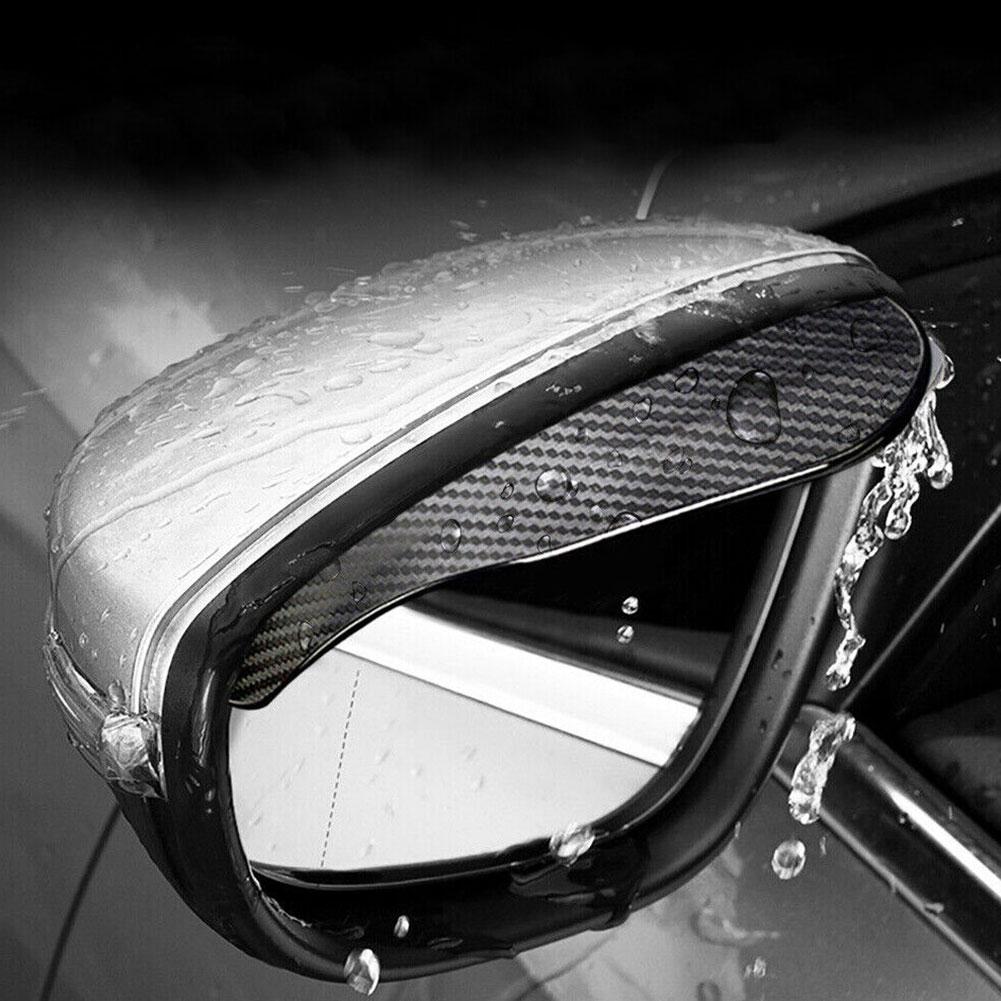 2pcs Car Side Rear View Mirror Rain Eyebrow Visor Carbon Fiber Look Sun Shade Snow Guard Weather Cover Auto Accessories