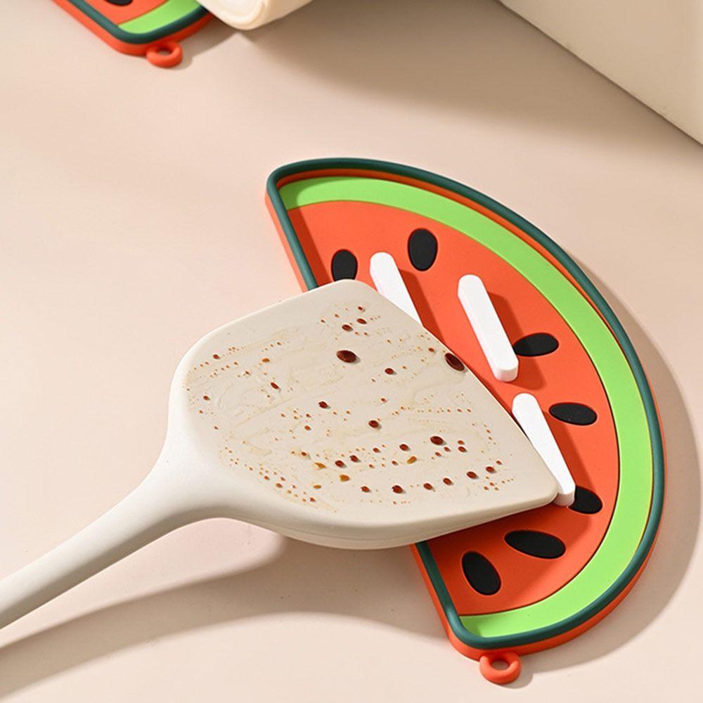 Soft Silicone Pot Lid Drain Mat Non-slip Multifunctional Board Holder Heat Insulation Watermelon Shape Spatula Storage Mat