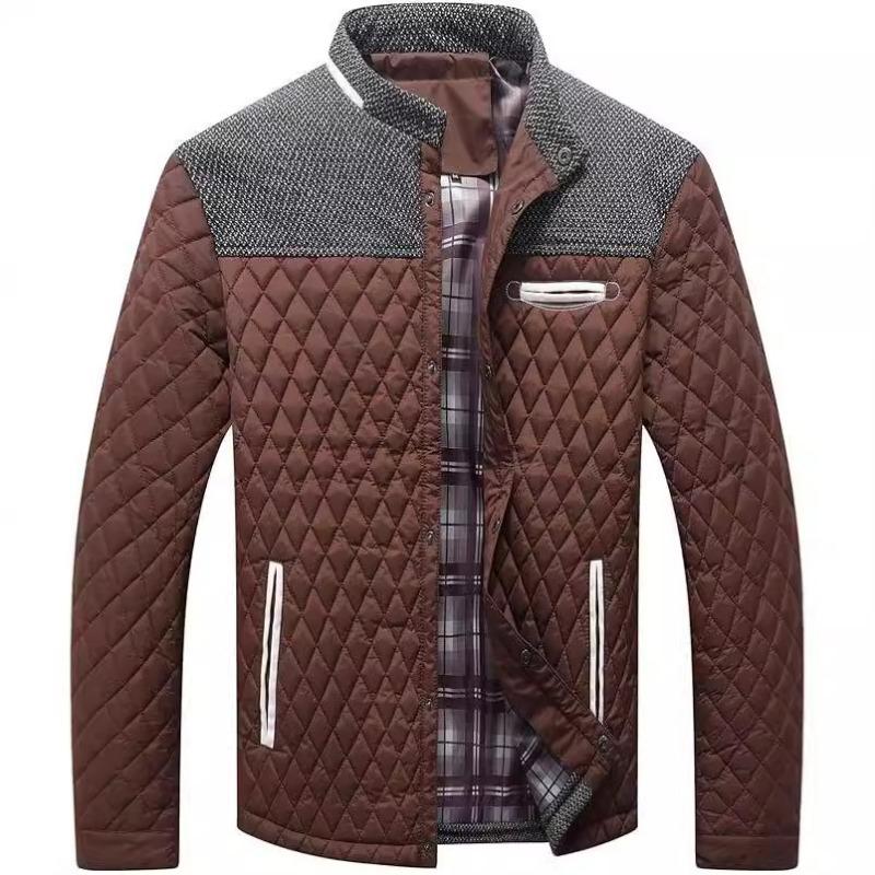 Men's Vintage Quilted Patchwork Jacket Stand Collar Warm Casual Coat