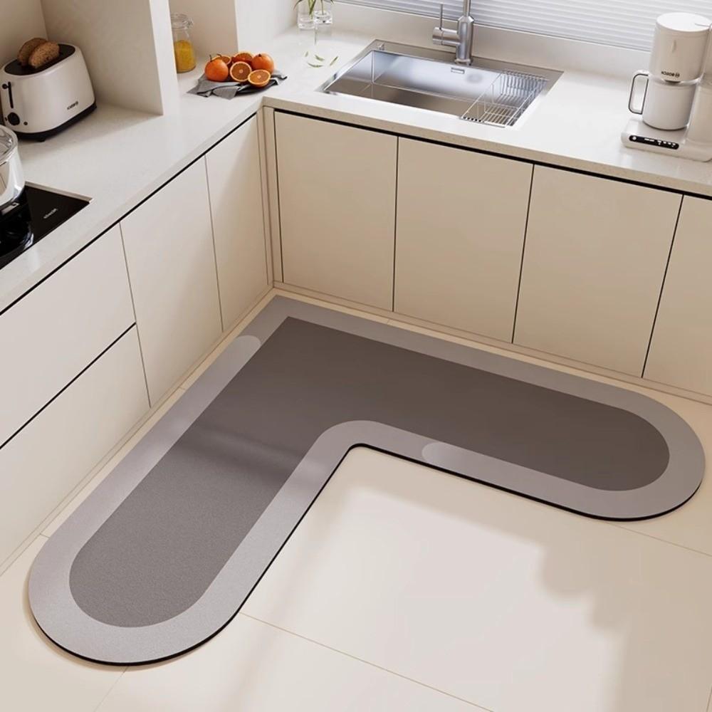 L-Shape Kitchen Carpet Oil-Proof Soft Anti-Slip Floor Mat Wipable Surface Water Absorbent Waterproof Doormat Home Decoration