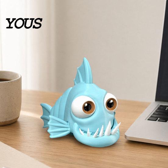 Smooth Surface Decoration 3D Printed Articulated Piranha, Flexible Joint Fish Models, Desktop Movable Office Fatigue Reliever Fidget Toy, Cute Piranha