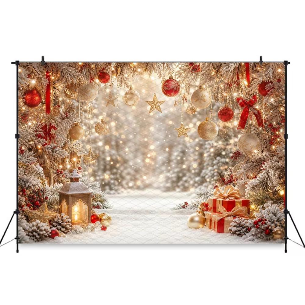 Winter Christmas Gift Red and Gold Lantern Theme Banner Background Christmas Party Home Decoration Photography Backdrop Cloth