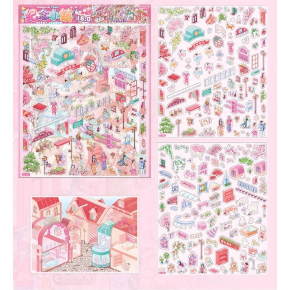 Fun DIY 3D Miniature Stickers Stacking Handicraft Decor Cabin Town Stickers Creative Arts Scrapbook Album Decoration