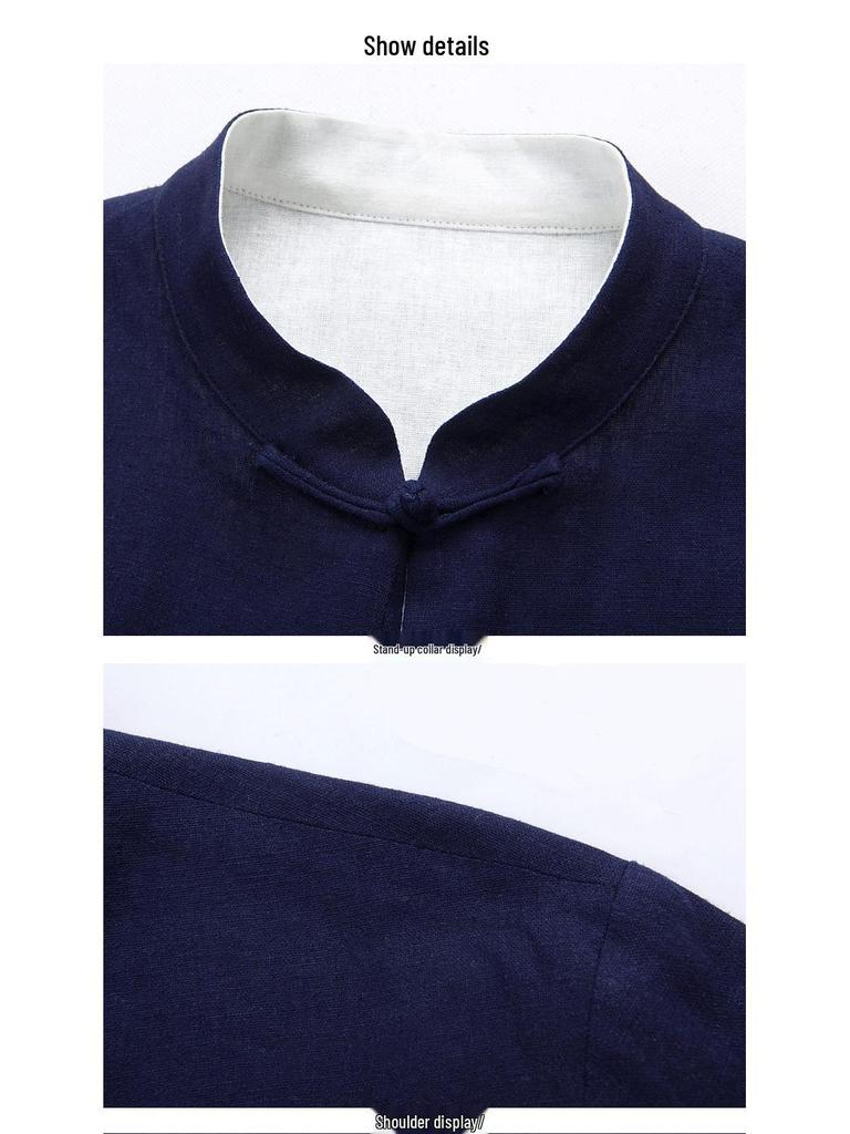 Men's Double-Sided Chinese Style Linen Jacket - Retro Cotton Top with Long Sleeves