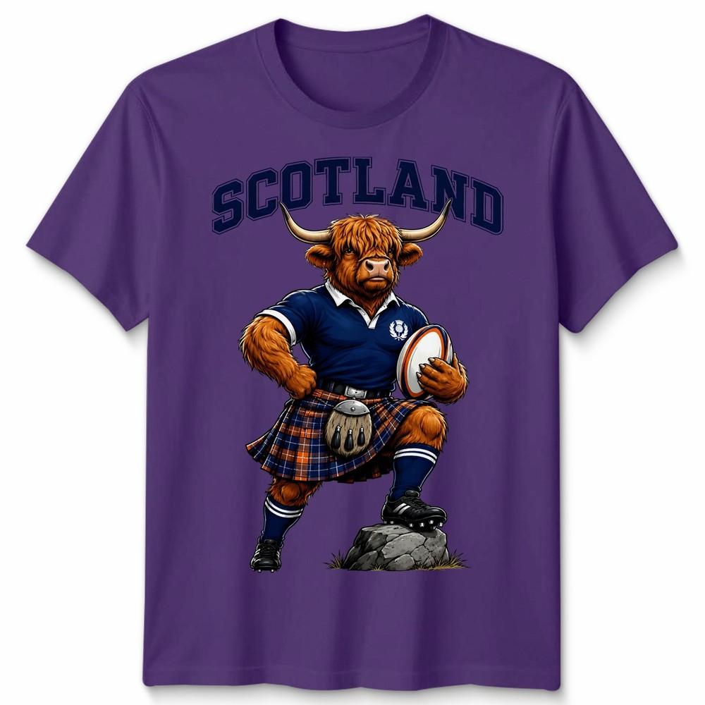 T-shirt Unisex Scozzese Mucca delle Highlands Fan della Scozia Maglietta Grafica da Rugby