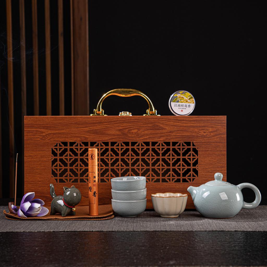 Ge Kiln Tea Set Home Office Guest Ceramic Teacup Cover Bowl Small Kung Fu Tea Set Kung Fu Tea Set