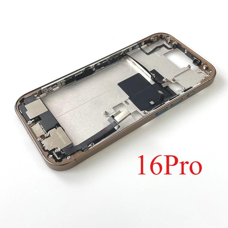 Pro iPhone 16 Pro Celý kryt Střední rám Rámeček S flex kabelem hlasitosti a napájení Boční tlačítka Šasi Náhradní díly