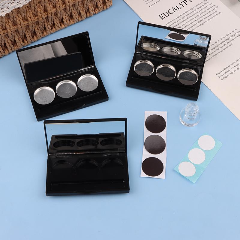 3 Grids Square Empty Eyeshadow Palette With Fixed Sticker&Aluminum Plate Plastic Cosmetic Container Clear Makeup Case