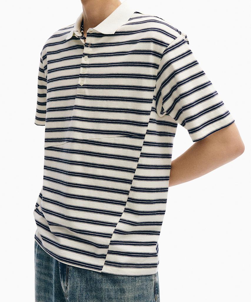 INTEMPOMOOD Glitch Stripe Collar T-Shirt_Ivory