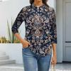 Women's Fashion Casual Lapel Short 3/4 Sleeve Print Shirt Women's Button Up Tops