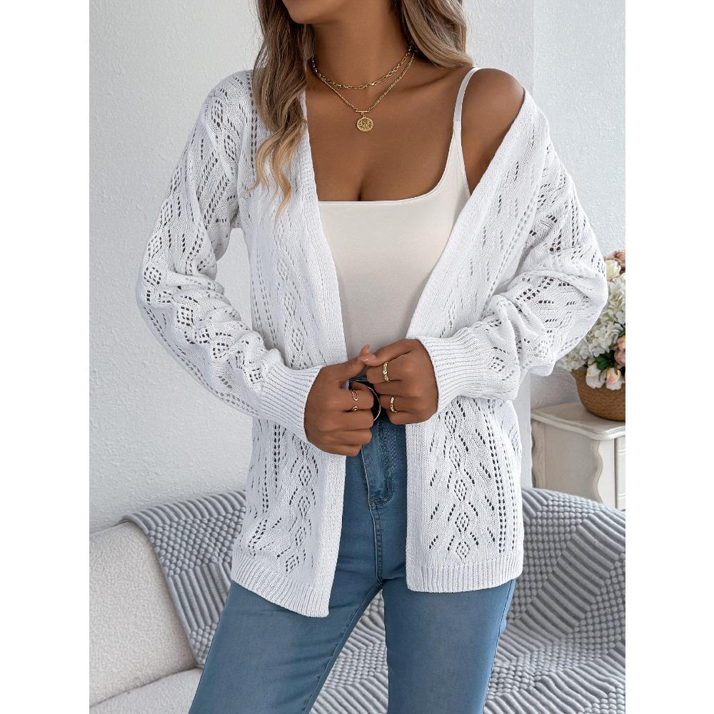 Early Autumn Casual Hollowed-out Lantern Long-sleeved Cardigan Sweater Mid-length Coat Women's Clothing