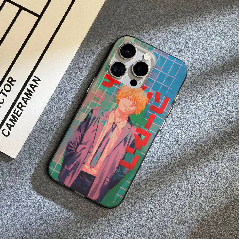 Anime Denji Chainsaw Man Phone Case For IPhone 16 15 17 Pro 11 12 13 14 Pro Max Plus Soft Ripple Silicone Cover Shell