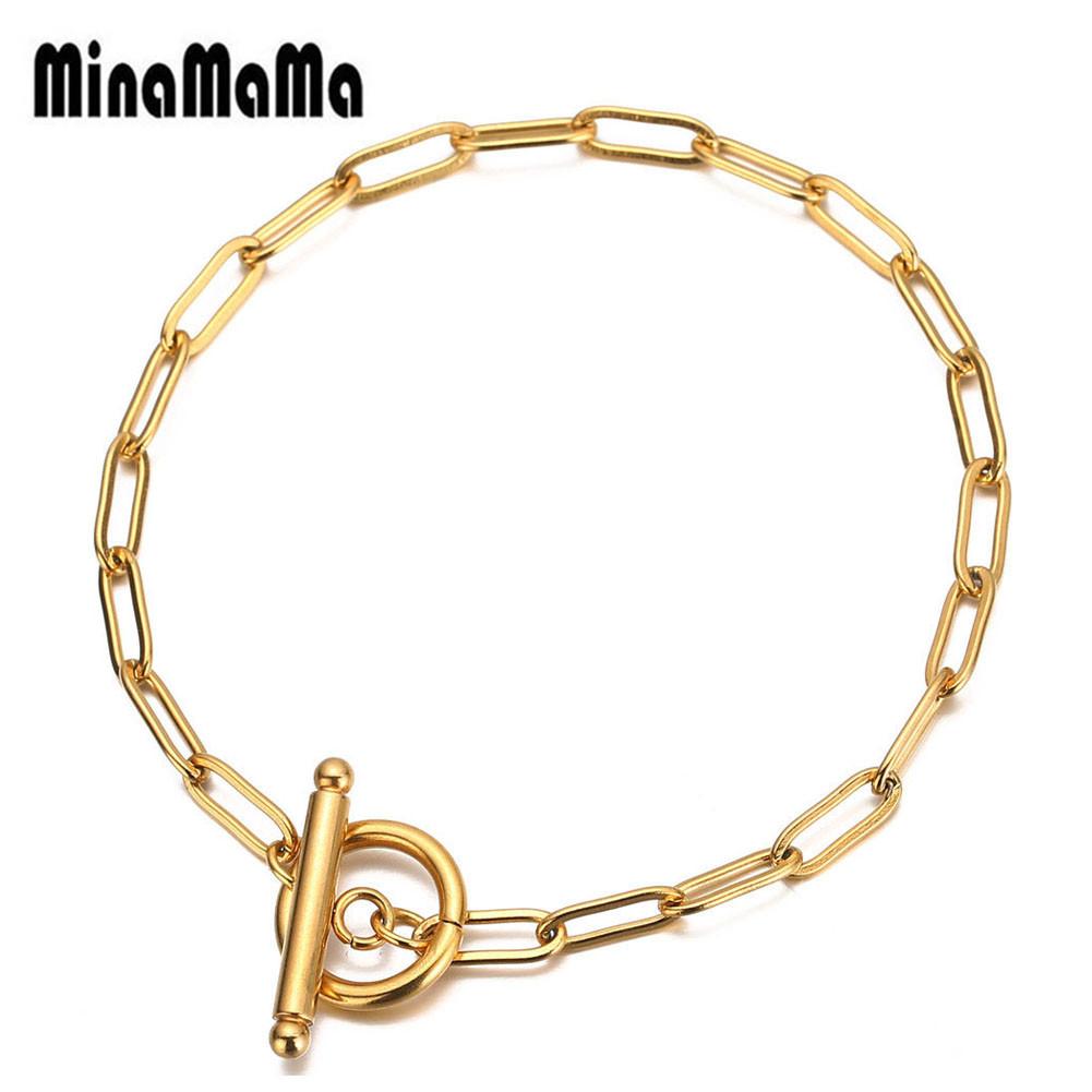 Stainless Steel Paperclip Chain Toggle Bracelet for Women Hip Hop Bracelet Jewelry Gifts