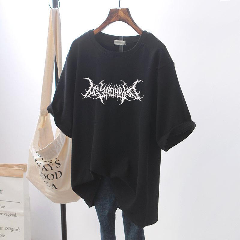 Plus Size  Girl T-shirt Women Slimming High Sense Tee Belly Covering Oversize O-neck Short Sleeve Top