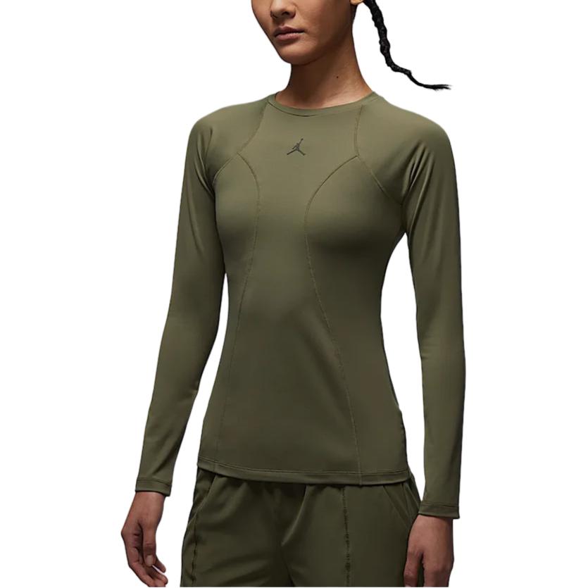 Jordan Casual Round Neck Long Sleeve T-Shirt Women Tops Army-Green FN5111-222