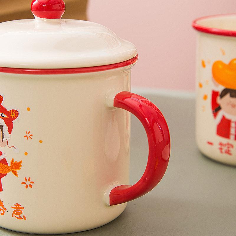 Fa Cai Nostalgic Ceramic Mug Wenyi Fan Imitation Enamel Coffee Water Cup Souvenir Home Office Drinking Cup