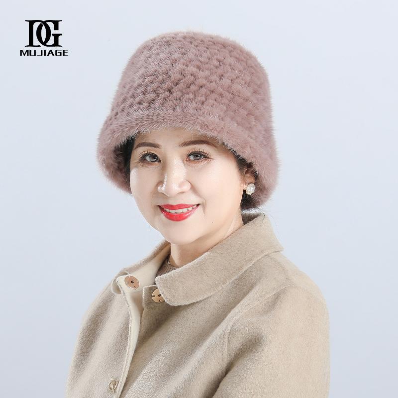 Mink hat woman winter versatile middle-aged and elderly Korean version mink fur hat winter mom grandma fisherman hat