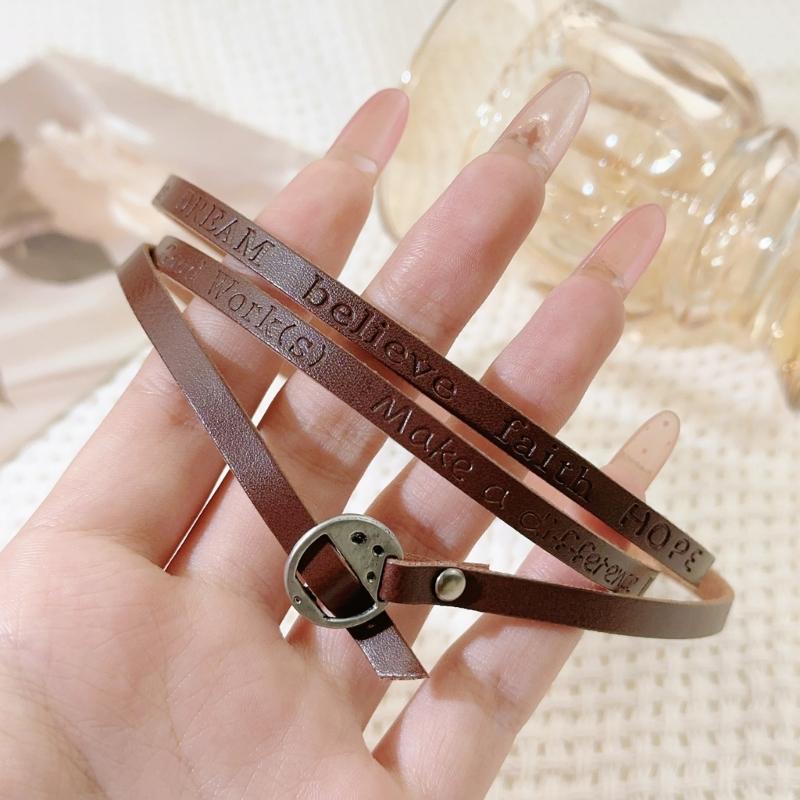 Multifunctional Leather Necklace with Letter Charm Soft Leather Necklace Suitable for Neck Waist or Wrist Accessory