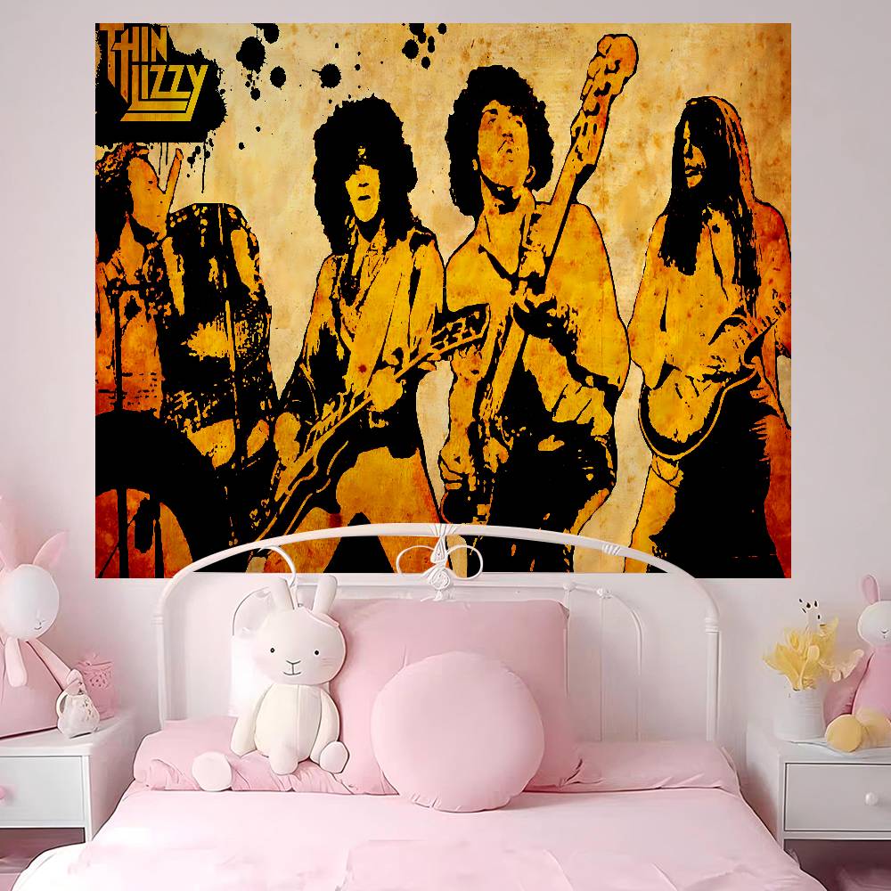 Rock Band TThin LizzyS Anime Tapestry Hippie Flower Wall Carpets Dorm Decor Cheap Hippie Wall Hanging