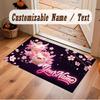 Floral Garden Theme Soft Crystal Velvet Rug Custom Name & Text Print Non Slip Floor Rug for Bedroom Living Room