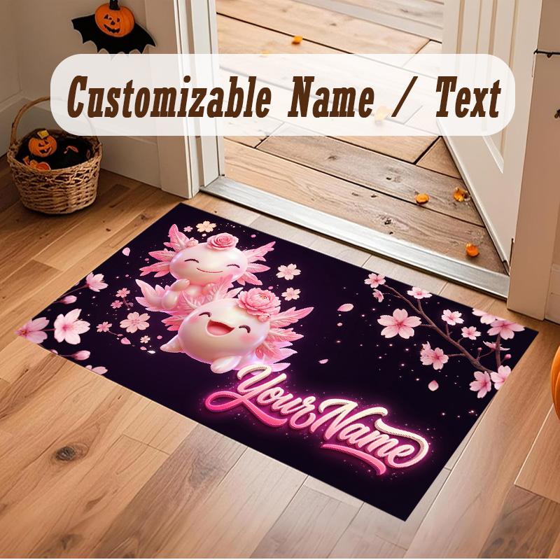 Floral Garden Theme Soft Crystal Velvet Rug Custom Name & Text Print Non Slip Floor Rug for Bedroom Living Room
