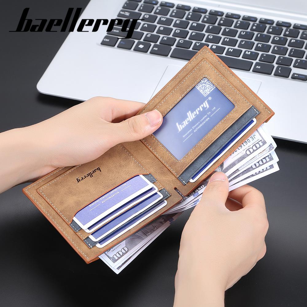 Baellerry Brand Design Men Short Wallets Fashion Classic Purse Vintage Business Bifold Wallet Card Holder Gifts